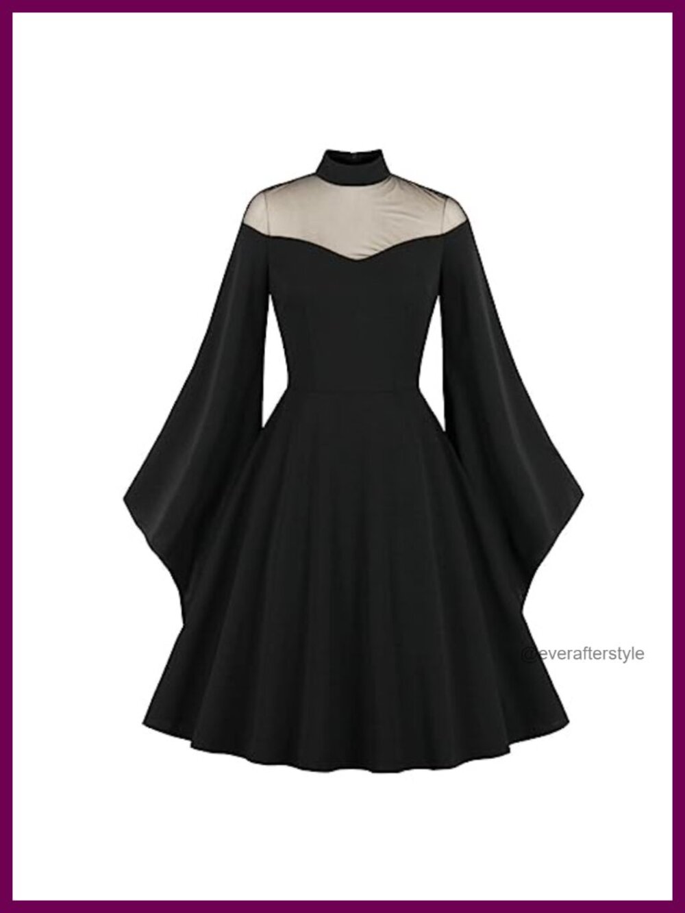 Women Gothic High Neck Long Sleeve Mesh Swing Dress